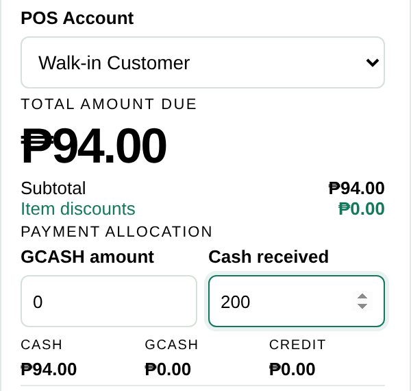 Payment with cash, GCash and credit